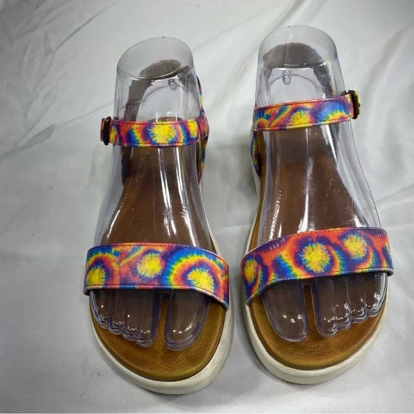 Wonder Nation Multi-Color Spiral Tie-Dye Ankle Strap Open Toe Platform Sandals - Picture 2 of 9